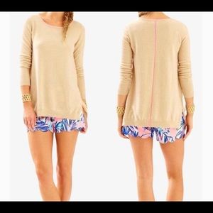 NWT Lilly Pulitzer collins cashmere heathered camel sweater XL pink accent